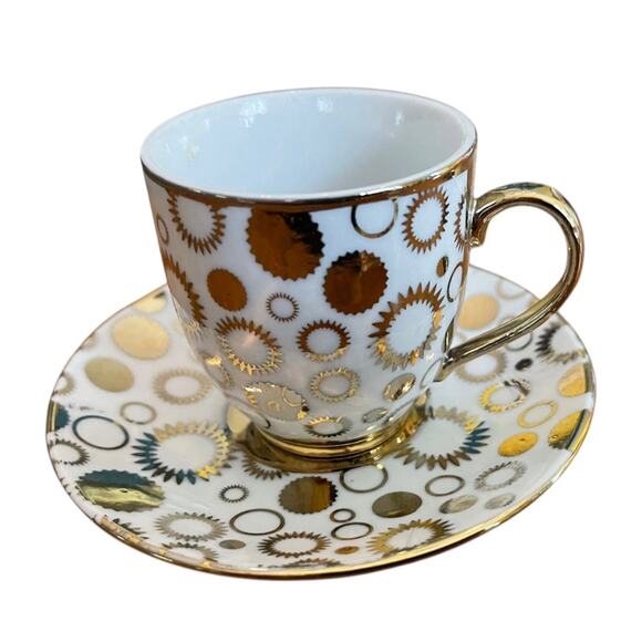 Extra Set of 4 Demitasse Cups and Saucers Set White Gold in Box - Picture 6 of 11